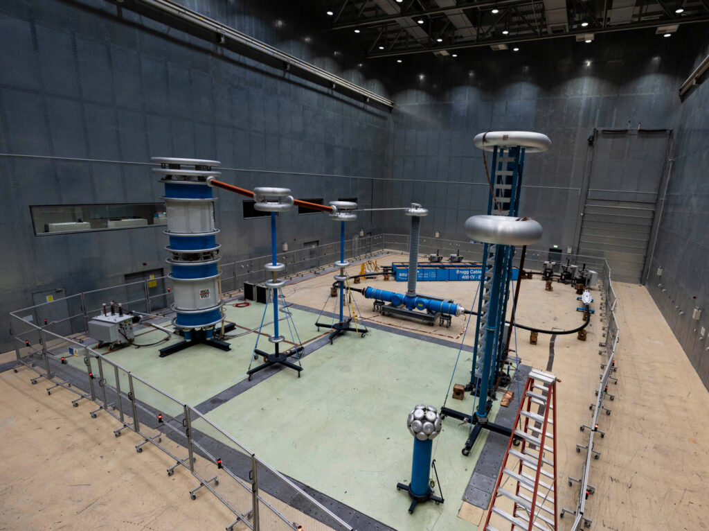 Ducab extra high voltage cable testing setup in an industrial laboratory facility.